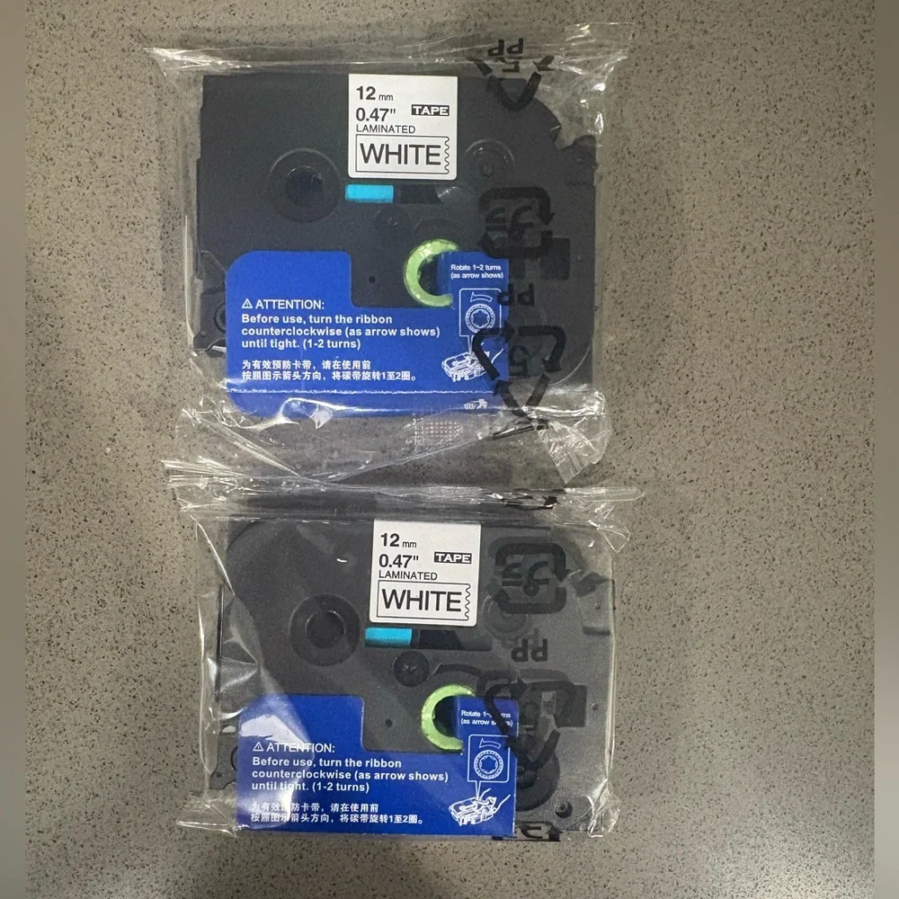 NEW Set of 2 - White Label Tape Refills - 12mm (+2 Bonus Refills) 4 Refills Incl